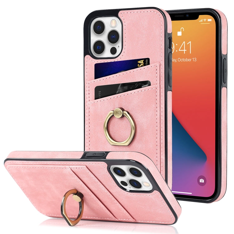 For iPhone 12 Vintage Patch Leather Phone Case with Ring Holder