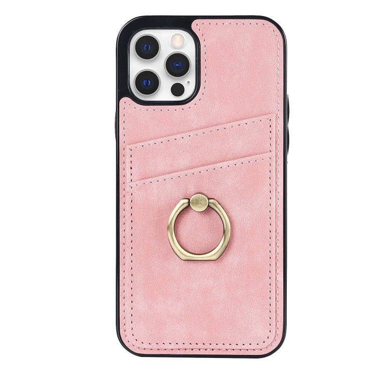 For iPhone 12 Vintage Patch Leather Phone Case with Ring Holder