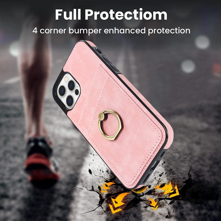 For iPhone 12 Vintage Patch Leather Phone Case with Ring Holder