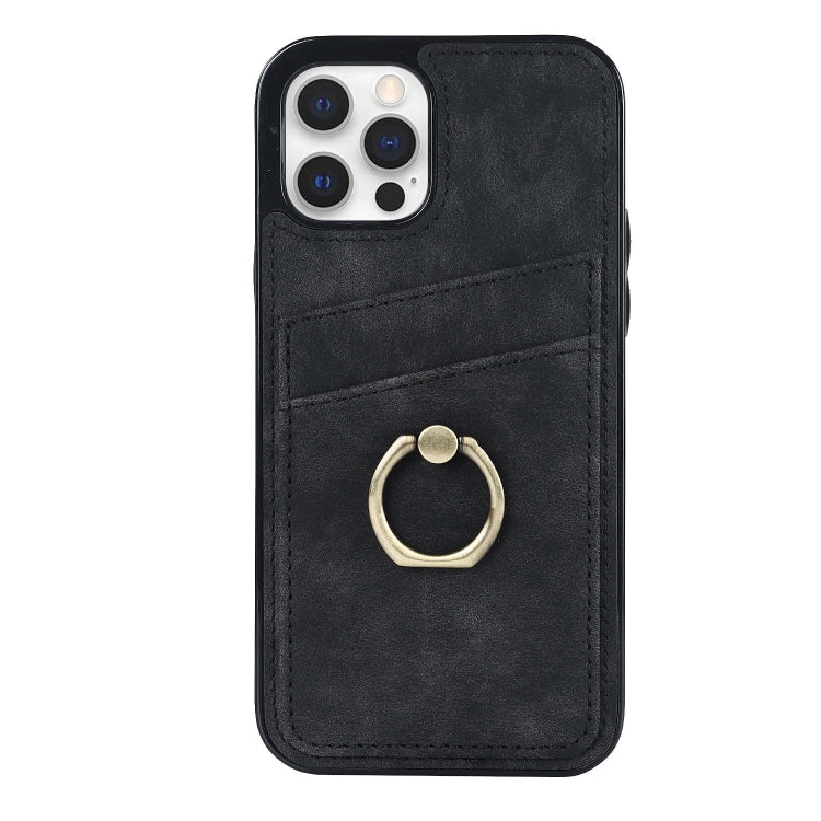 For iPhone 12 Vintage Patch Leather Phone Case with Ring Holder
