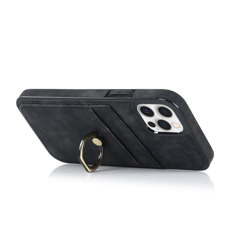 For iPhone 12 Vintage Patch Leather Phone Case with Ring Holder