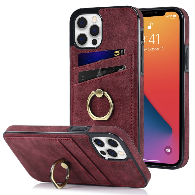 For iPhone 12 Vintage Patch Leather Phone Case with Ring Holder