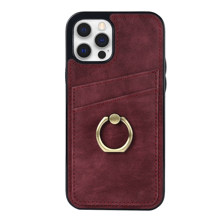 For iPhone 12 Vintage Patch Leather Phone Case with Ring Holder