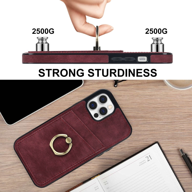 For iPhone 12 Vintage Patch Leather Phone Case with Ring Holder