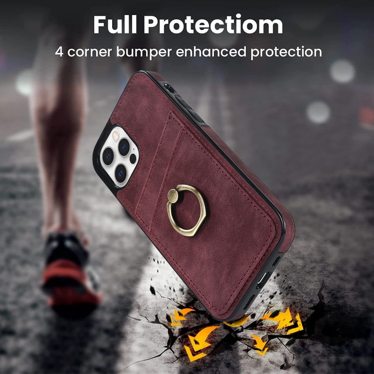 For iPhone 12 Vintage Patch Leather Phone Case with Ring Holder