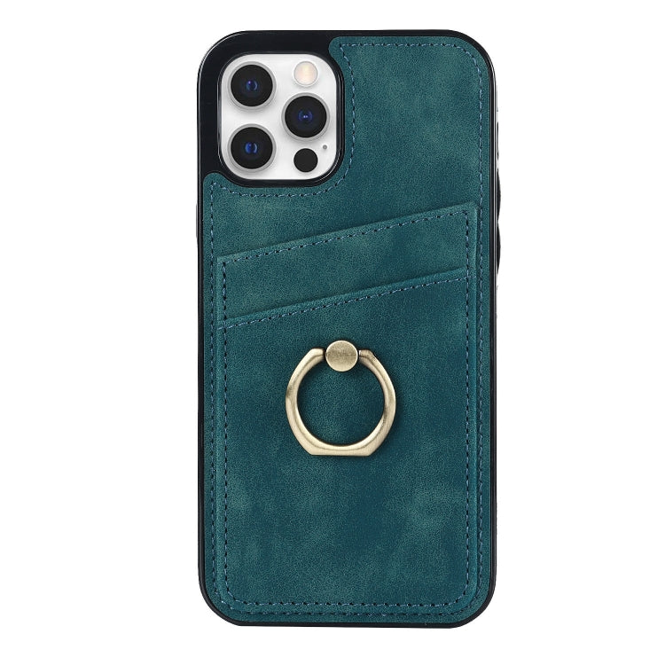 For iPhone 12 Vintage Patch Leather Phone Case with Ring Holder