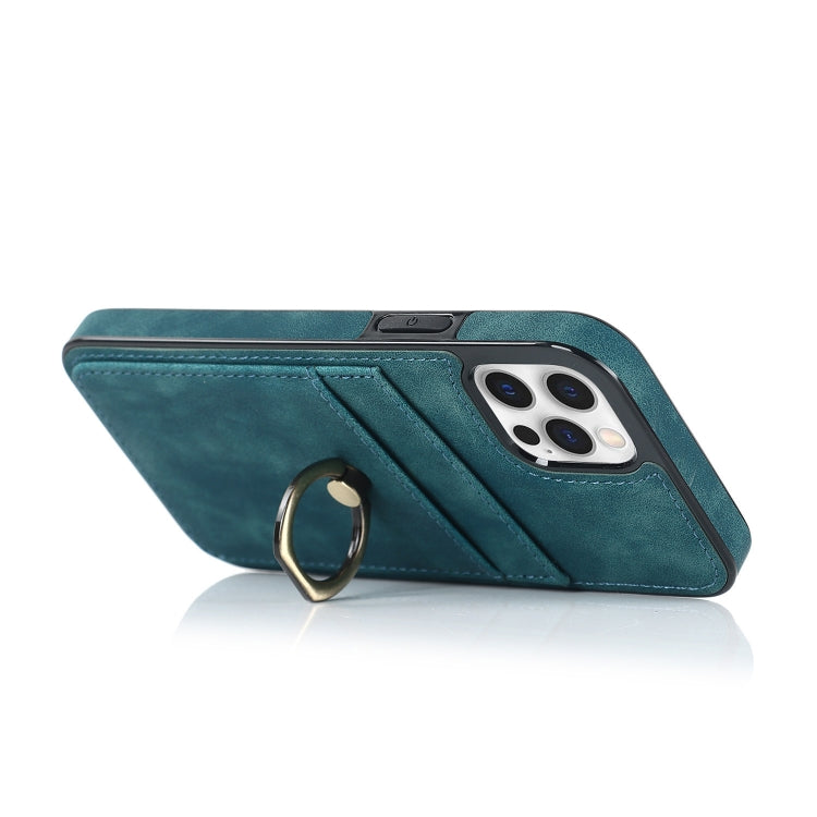 For iPhone 12 Vintage Patch Leather Phone Case with Ring Holder