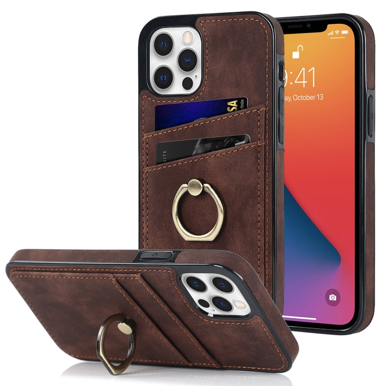 For iPhone 12 Vintage Patch Leather Phone Case with Ring Holder