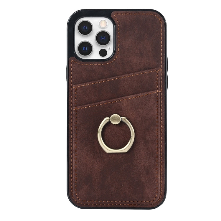 For iPhone 12 Vintage Patch Leather Phone Case with Ring Holder