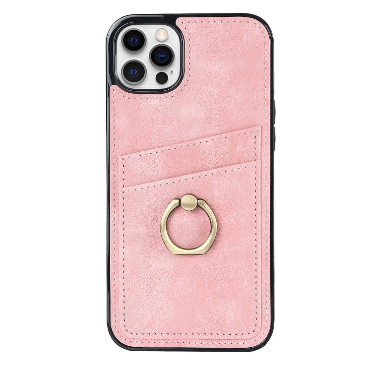 For iPhone 12 Pro Max Vintage Patch Leather Phone Case with Ring Holder