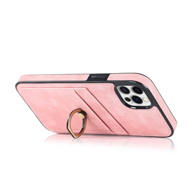 For iPhone 12 Pro Max Vintage Patch Leather Phone Case with Ring Holder