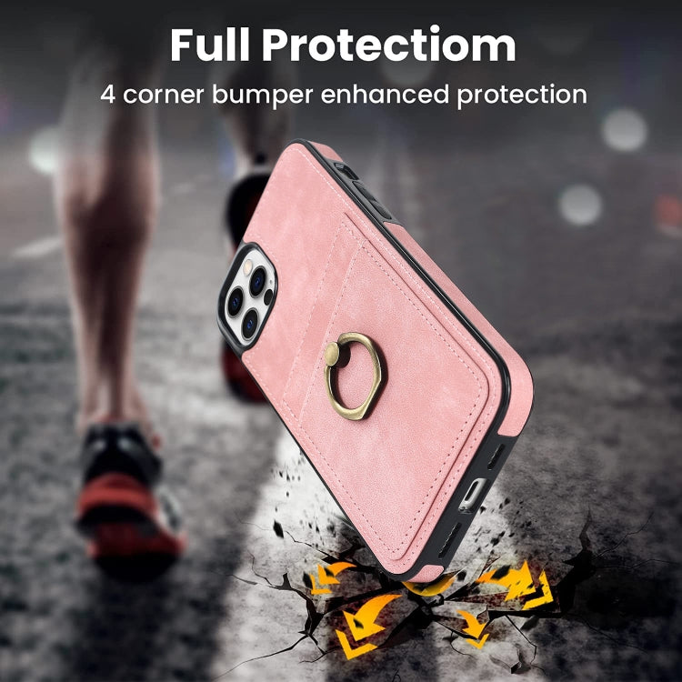 For iPhone 12 Pro Max Vintage Patch Leather Phone Case with Ring Holder