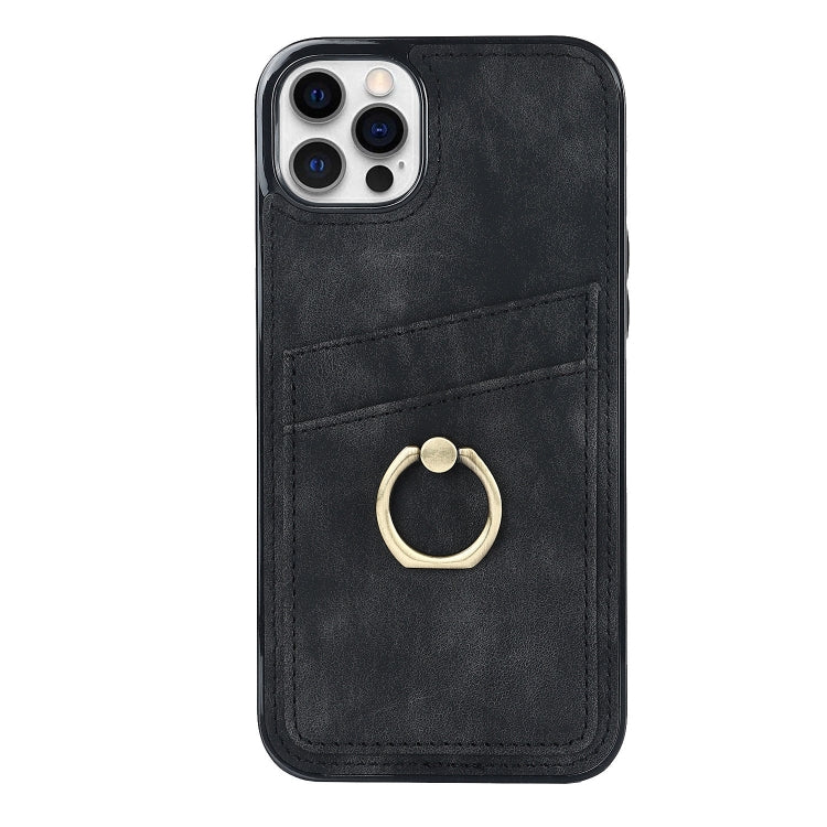 For iPhone 12 Pro Max Vintage Patch Leather Phone Case with Ring Holder
