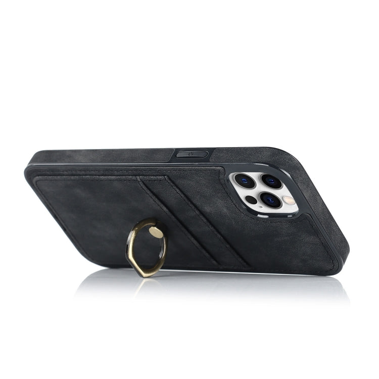 For iPhone 12 Pro Max Vintage Patch Leather Phone Case with Ring Holder