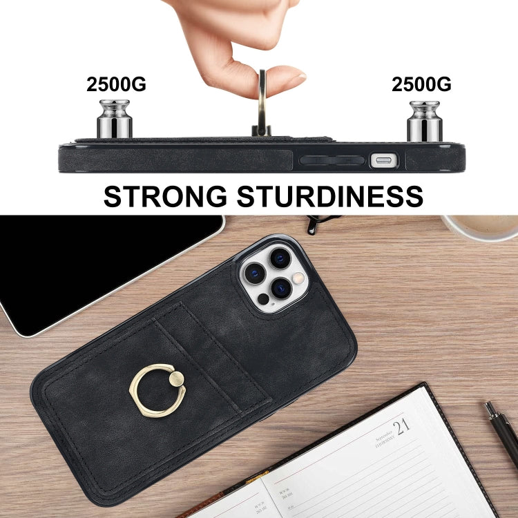 For iPhone 12 Pro Max Vintage Patch Leather Phone Case with Ring Holder