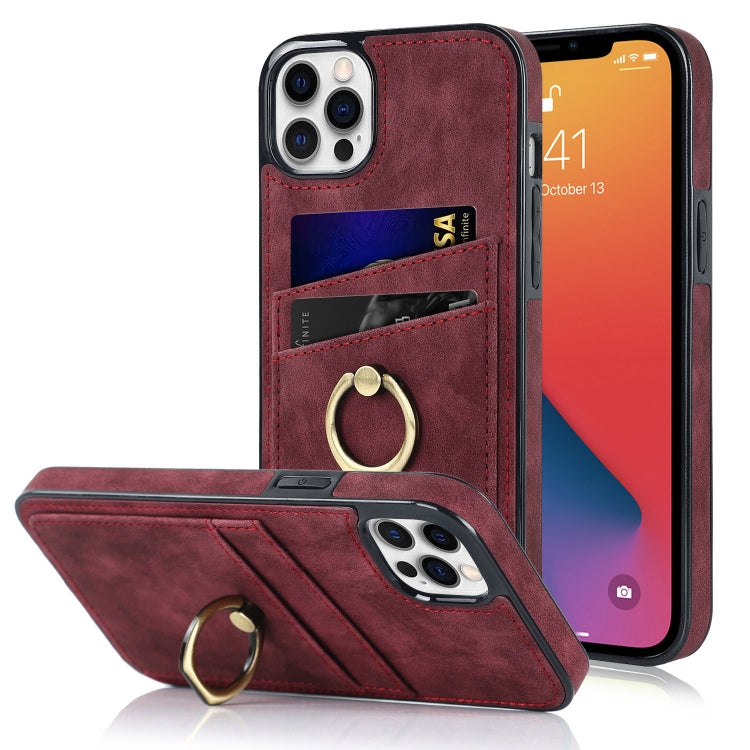 For iPhone 12 Pro Max Vintage Patch Leather Phone Case with Ring Holder