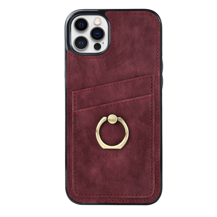 For iPhone 12 Pro Max Vintage Patch Leather Phone Case with Ring Holder