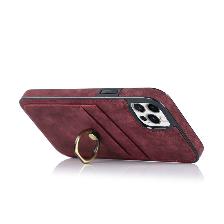 For iPhone 12 Pro Max Vintage Patch Leather Phone Case with Ring Holder