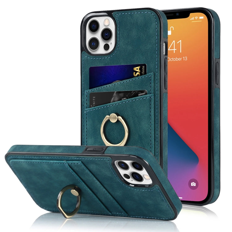 For iPhone 12 Pro Max Vintage Patch Leather Phone Case with Ring Holder