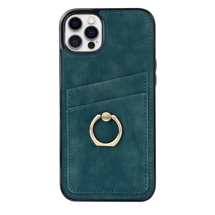 For iPhone 12 Pro Max Vintage Patch Leather Phone Case with Ring Holder