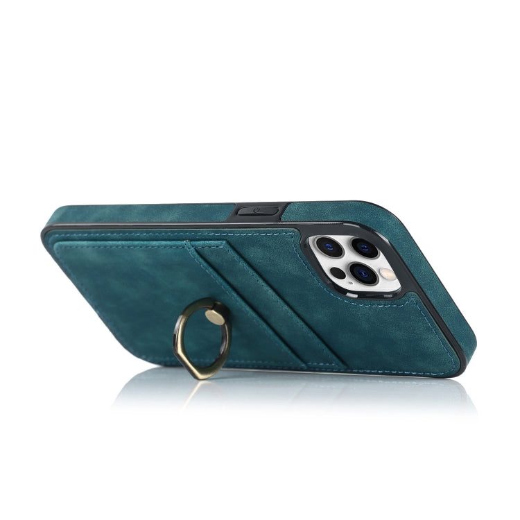 For iPhone 12 Pro Max Vintage Patch Leather Phone Case with Ring Holder