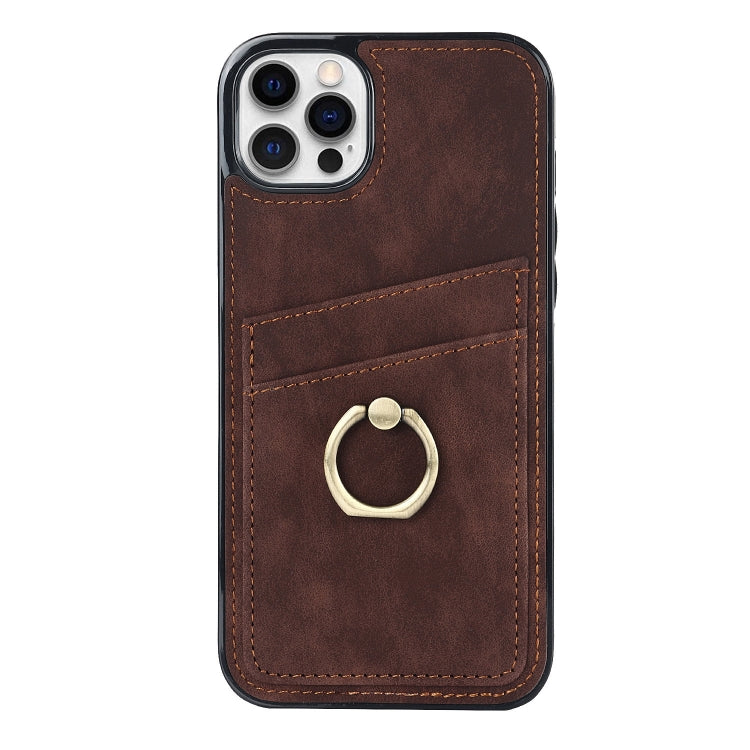 For iPhone 12 Pro Max Vintage Patch Leather Phone Case with Ring Holder