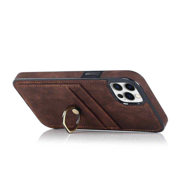 For iPhone 12 Pro Max Vintage Patch Leather Phone Case with Ring Holder
