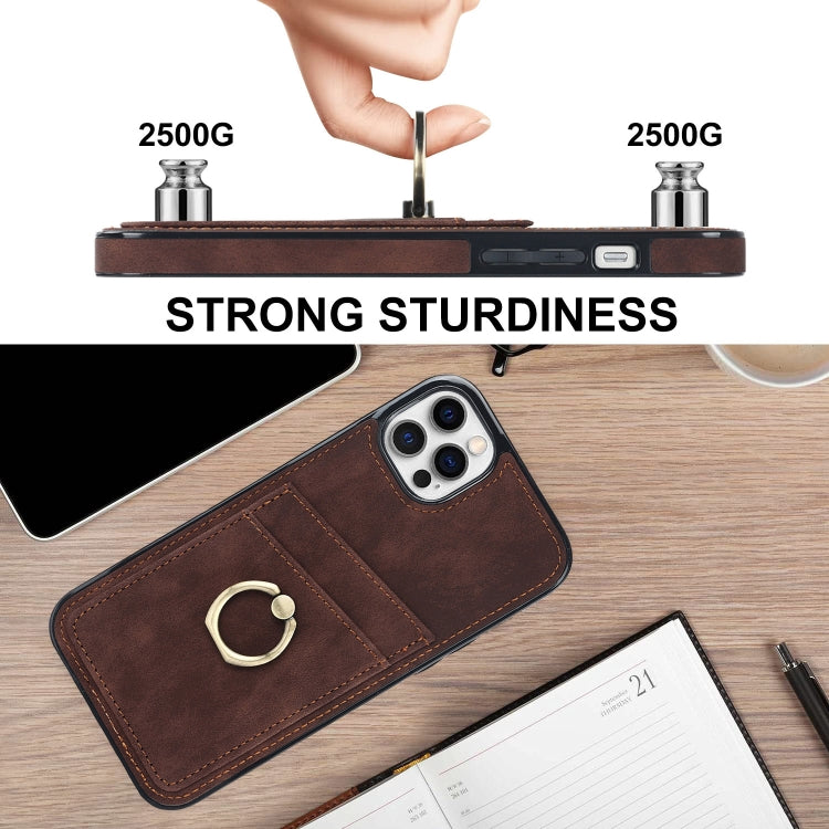 For iPhone 12 Pro Max Vintage Patch Leather Phone Case with Ring Holder