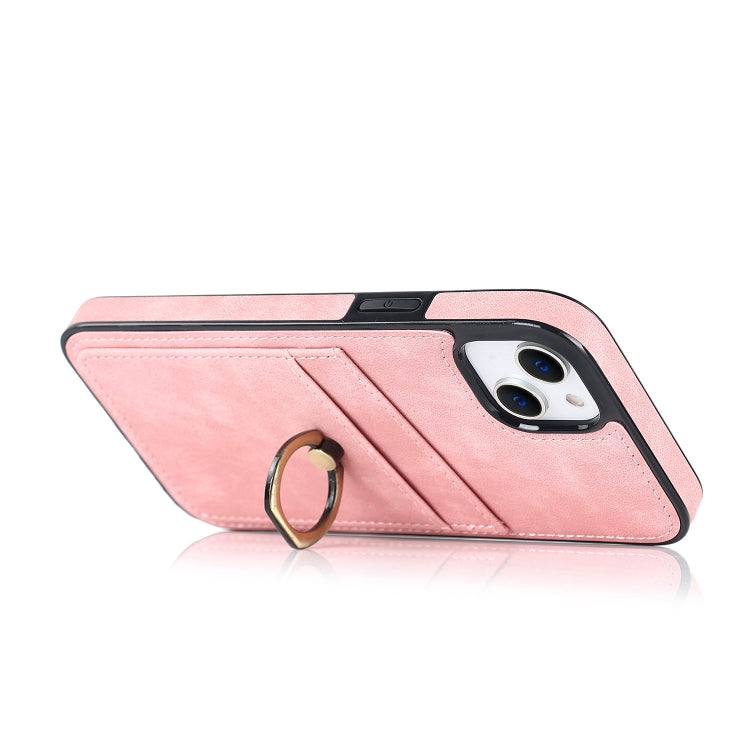 For iPhone 13 mini Vintage Patch Leather Phone Case with Ring Holder