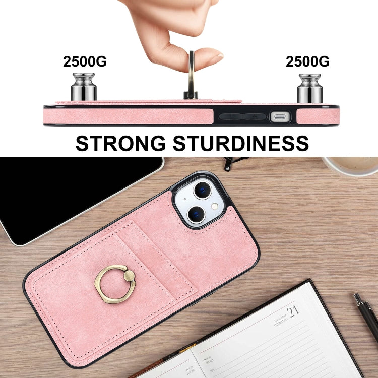 For iPhone 13 mini Vintage Patch Leather Phone Case with Ring Holder