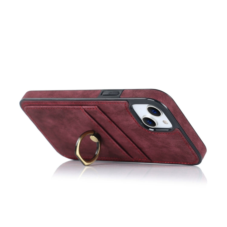 For iPhone 13 mini Vintage Patch Leather Phone Case with Ring Holder
