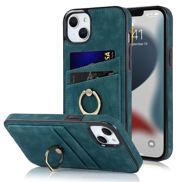 For iPhone 13 mini Vintage Patch Leather Phone Case with Ring Holder