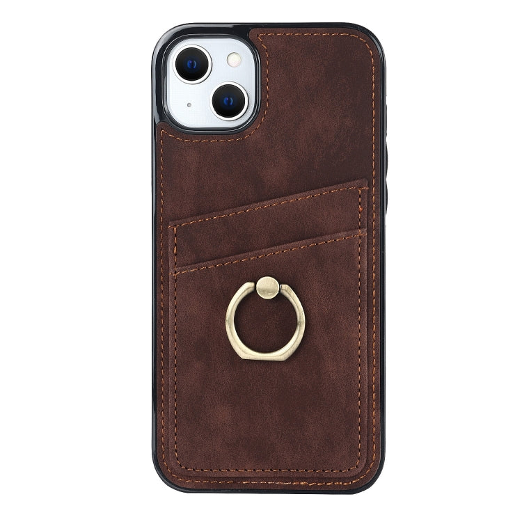 For iPhone 13 mini Vintage Patch Leather Phone Case with Ring Holder