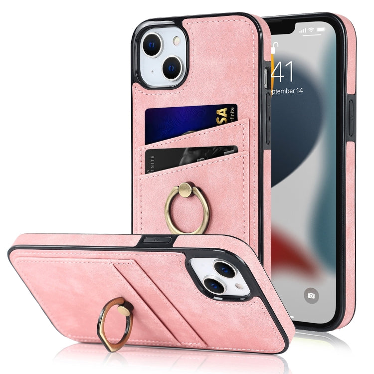 For iPhone 13 Vintage Patch Leather Phone Case with Ring Holder