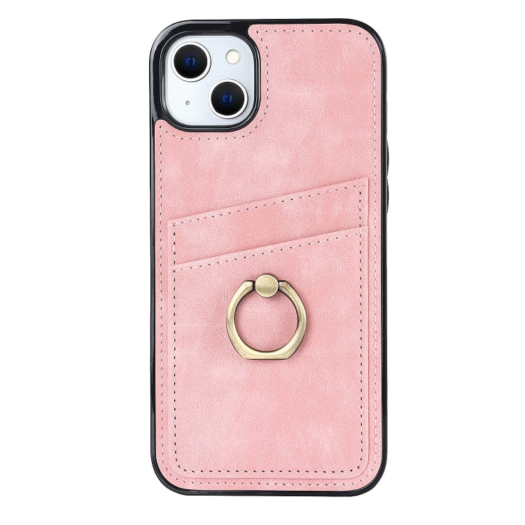 For iPhone 13 Vintage Patch Leather Phone Case with Ring Holder