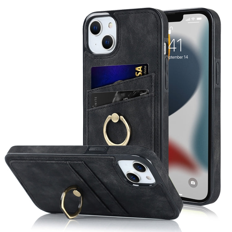 For iPhone 13 Vintage Patch Leather Phone Case with Ring Holder