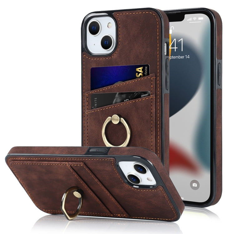 For iPhone 13 Vintage Patch Leather Phone Case with Ring Holder