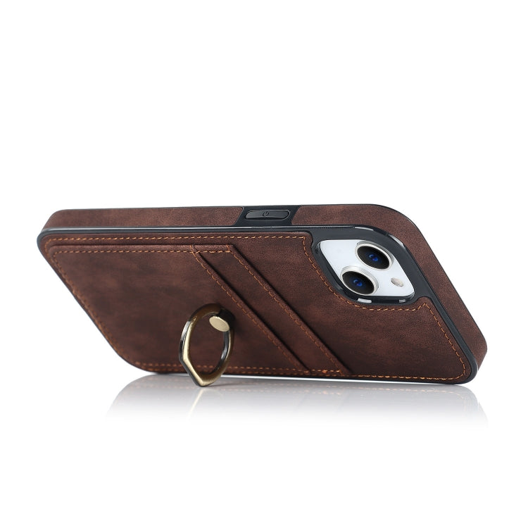 For iPhone 13 Vintage Patch Leather Phone Case with Ring Holder