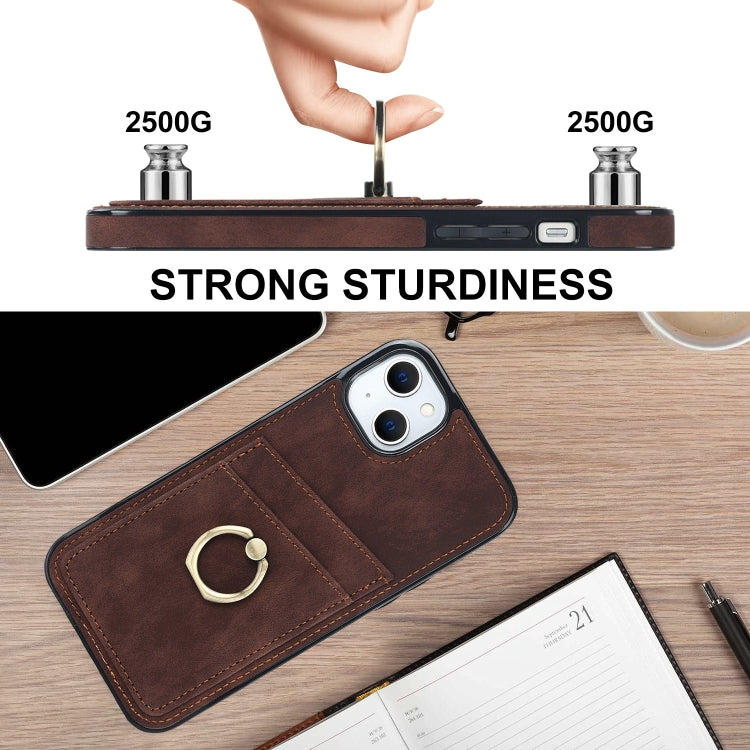 For iPhone 13 Vintage Patch Leather Phone Case with Ring Holder