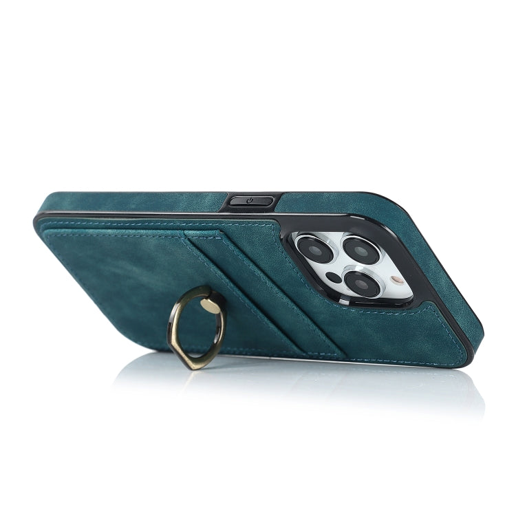 For iPhone 13 Pro Max Vintage Patch Leather Phone Case with Ring Holder