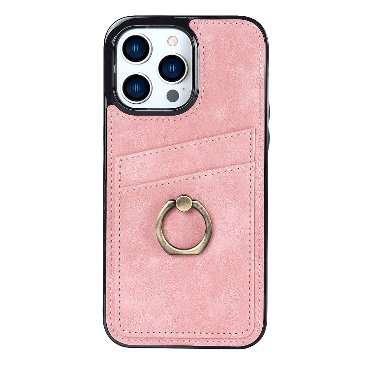 For iPhone 13 Pro Vintage Patch Leather Phone Case with Ring Holder