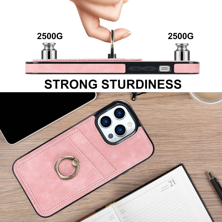 For iPhone 13 Pro Vintage Patch Leather Phone Case with Ring Holder