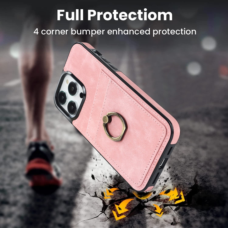 For iPhone 13 Pro Vintage Patch Leather Phone Case with Ring Holder