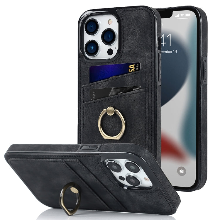 For iPhone 13 Pro Vintage Patch Leather Phone Case with Ring Holder