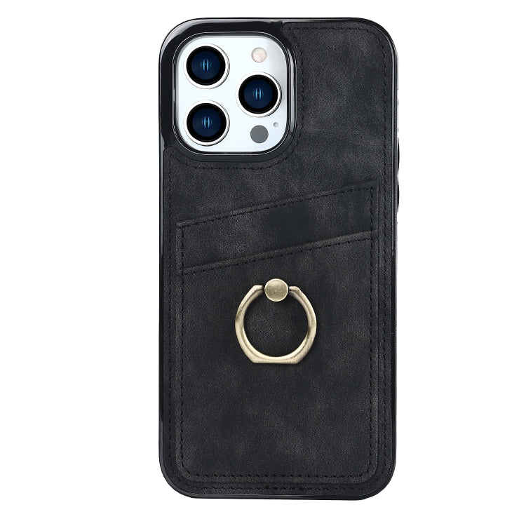 For iPhone 13 Pro Vintage Patch Leather Phone Case with Ring Holder