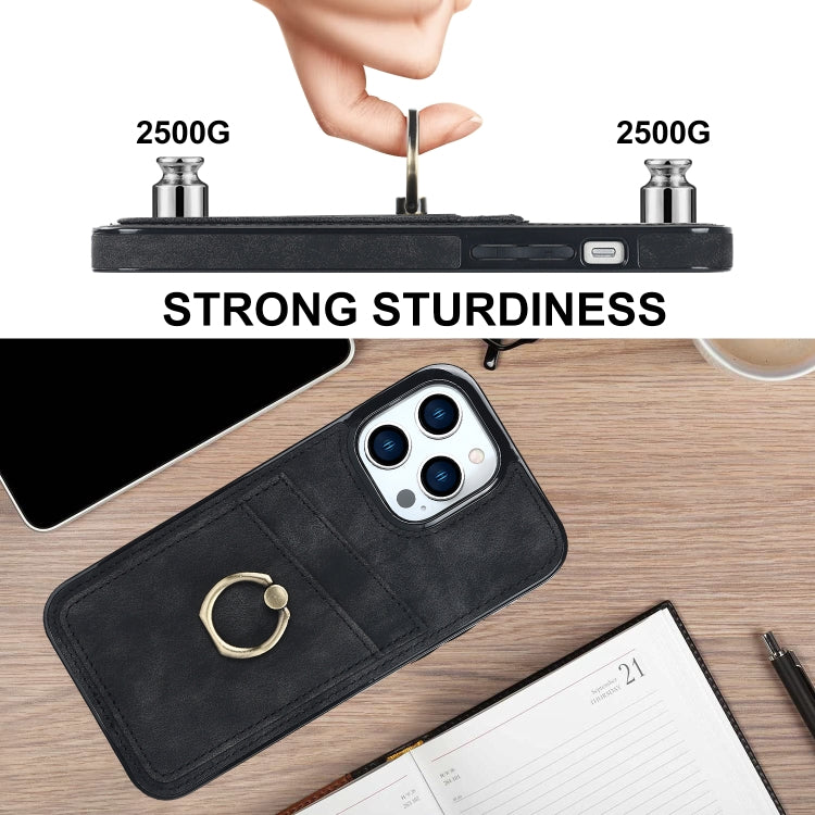 For iPhone 13 Pro Vintage Patch Leather Phone Case with Ring Holder