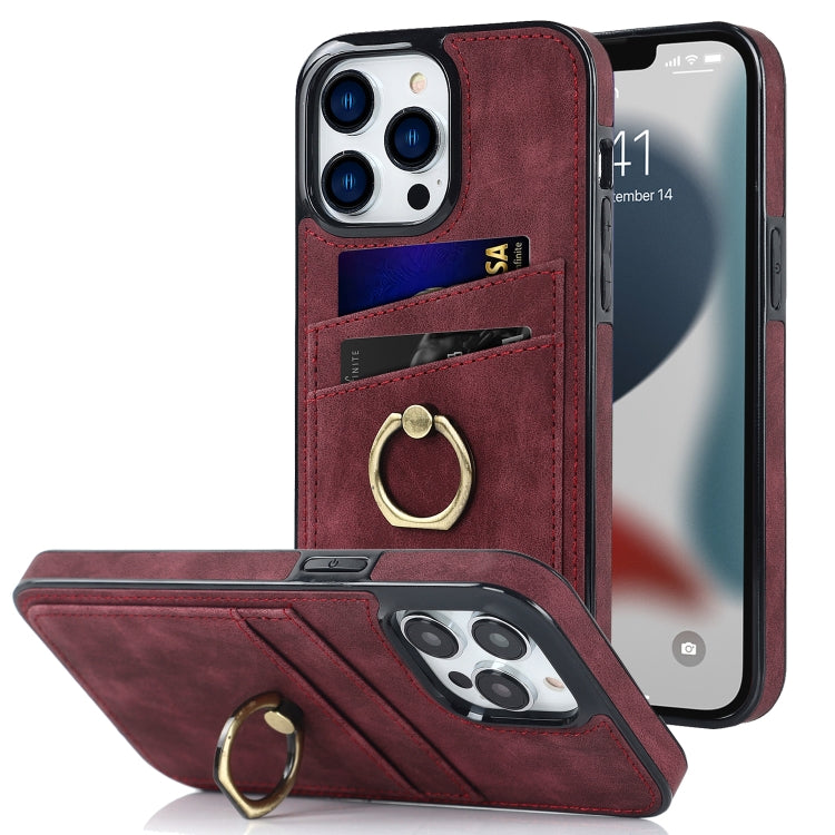 For iPhone 13 Pro Vintage Patch Leather Phone Case with Ring Holder