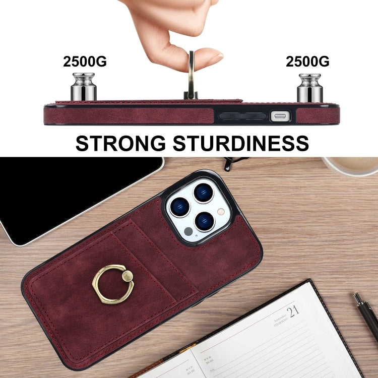 For iPhone 13 Pro Vintage Patch Leather Phone Case with Ring Holder