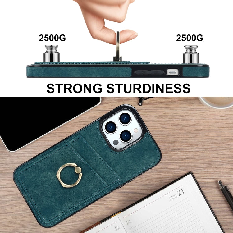 For iPhone 13 Pro Vintage Patch Leather Phone Case with Ring Holder