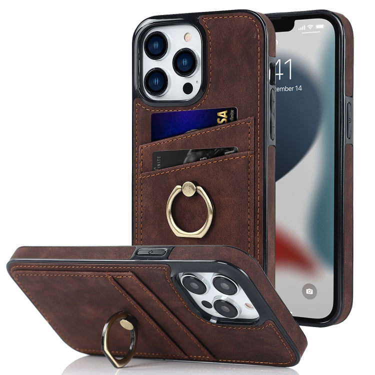 For iPhone 13 Pro Vintage Patch Leather Phone Case with Ring Holder